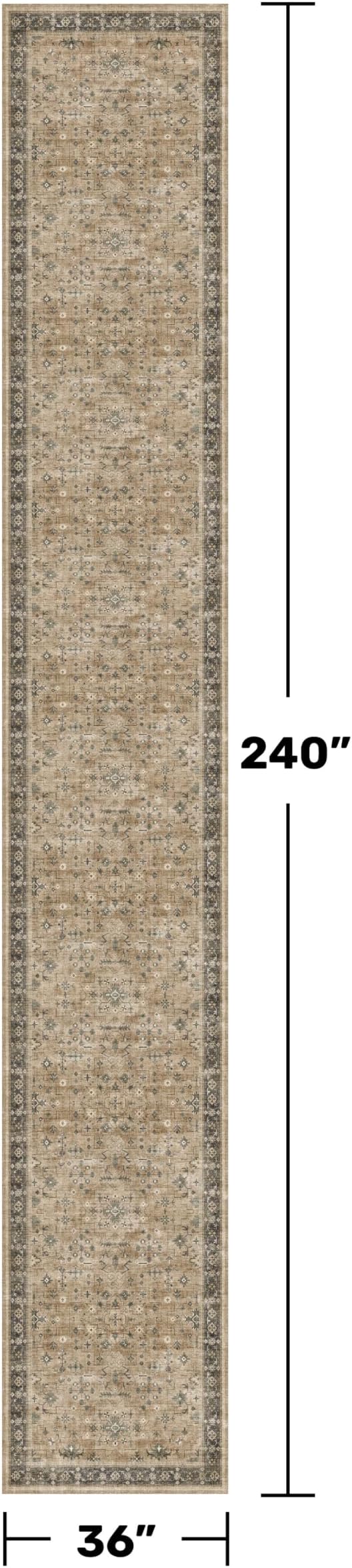 Hazo Haus Washable Earthy Tone 3x20 Extra Long Hallway Runner Rug, Neutral Boho Kitchen Floor Rug Indoor, Non-Slip Stain & Fade Resistant, Vintage Dark Earthy Taupe Floral Décor