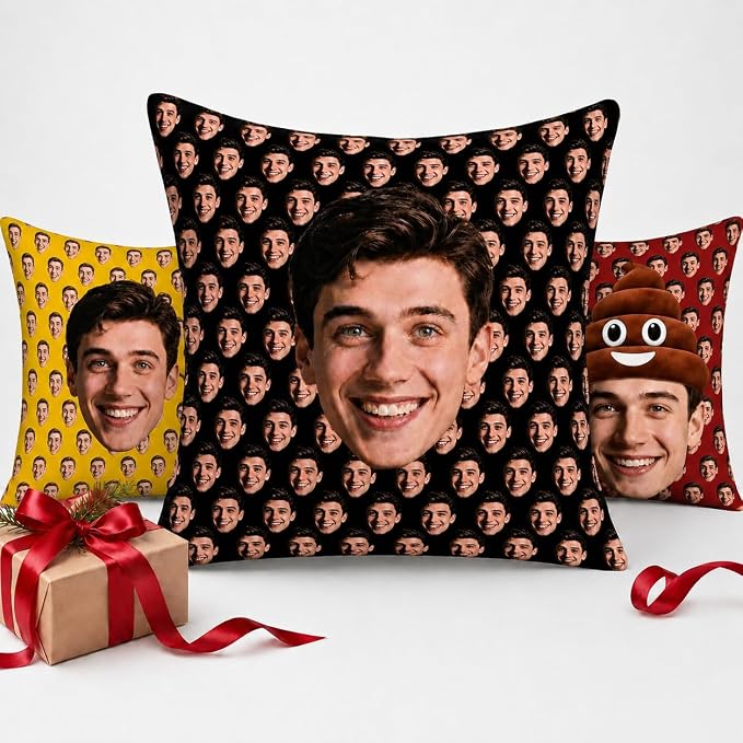 Bemaystar Custom Face Pillow, Funny White Elephant Gifts for Adults, Personalized, Custom Photo Pillow Cover, Gag Gifts for Friends Family Coworkers, Unique