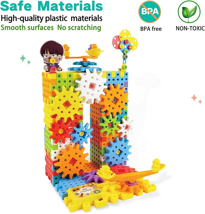STEM Education Building Toys, 248 PCS Electric Gear Building Blocks Toys Set with Drill, Toddler Screw Toy, Kids Tool Set Construction Toy for Boys Girls Gifts Age 3+