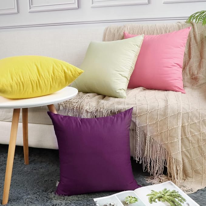 4-Pack 100% Cotton Comfortable Solid Decorative Throw Pillow Case,Thmyo Square Cushion Cover Pillowcase Sublimation Blank Pillow Covers DIY Throw Pillowcase(18x18 inch/ 45x45cm,Dark Reddish Purple)