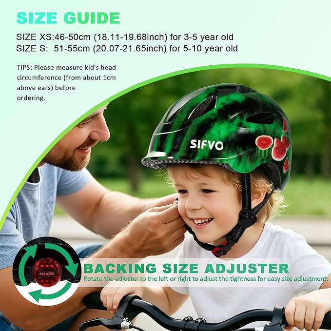 Kids Bike Helmet with LED Light, SIFVO Youth Toddler Boys Girls Helmets,2 Size Adjustable for Ages 3-5-10,Multi-Sport for Bicycle, Scooter, Skateboard,46-55cm