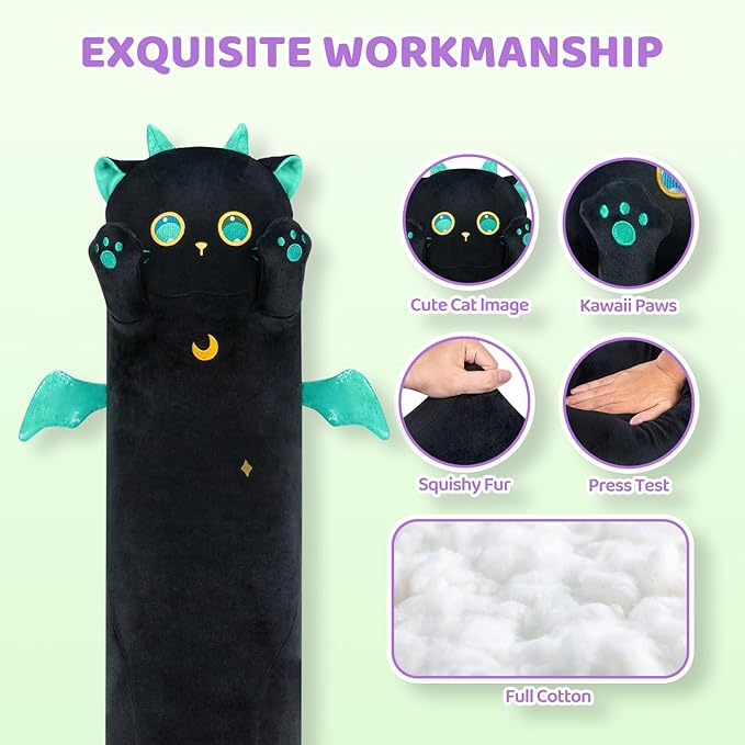 Long Cat Plush, 5 Sizes, 120% Extra Filling Giant Plushness Kids Body Pillow, Kawaii Cute Big Eyes Stuffed Animal Plushie, Big Long Body Pillow Cat Plush Gift for Girls 28'
