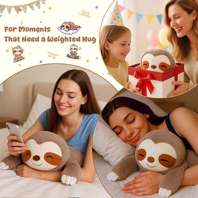 SQEQE Weighted Stuffed Animals Sloth Plushies, Weighted Sloth Plush, Soft Pillow Toy for Kids Adults, Christmas & Valentines Gift 23.6 Inch 3.8 Lbs