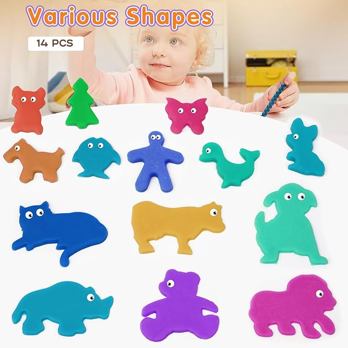 Dough Tool Sets for Kids Toddlers,Cute Playdough Accessories with Rolling Pin Dough Mat Storage Box,Party Pack Toys for Kids Age 2-4 3-5 4-8,Educational Toys Gift for Birthday Christmas Boys Girls