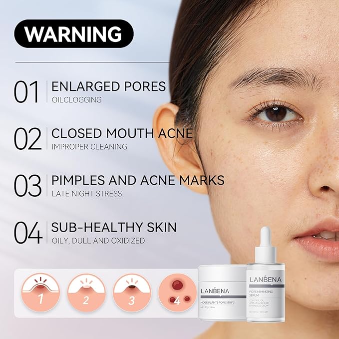 LANBENA 3 in 1 Blackhead Removing Set, Pore Strips 30g+Pore Serum 30ml+Removal Strip Paper, Black Head Remover Mask for Face