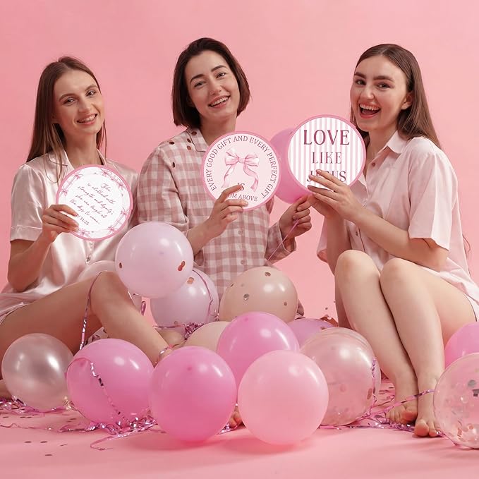 Gejoy 24 Pcs Pink Bow Foldable Fan Style Summer Flower Handheld Round Folding Flying Disc for Women Man Daily Use Festival Wedding Party Favors Decorations Portable, 8 Style