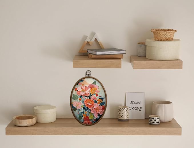 Abstract Colorful Floral Oval Wall Art, Bright Spring Flower Botanical Oval Framed Wall Art, Waterproof Cottage Core Home Decor for Western Farmhouse Bedroom Living Room, Home Retro Decor Products, 24