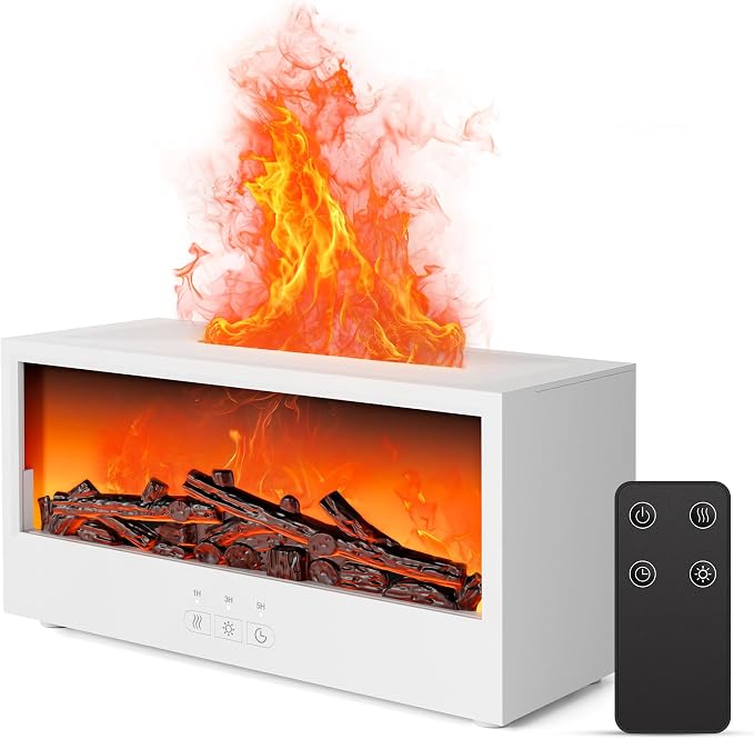 Fireplace Flame Air Diffuser Humidifier | 7 Colors Aromatherapy Oil Diffuser, Ultrasonic Aroma Humidifier with Remote Control & Timer for Bedroom Home Office Yoga