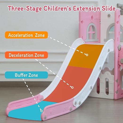 6 in 1 Toddler Slide,Kids Climber Slider for Indoor Outdoor Playground with Basketball Hoop,Storage and Telescope,L Shaped Slide for Toddler Climber Playset