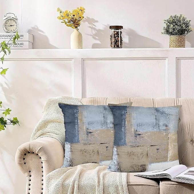 Throw Pillow Covers for Couch, 16x16 Inch, 2 Pack, Brown Grey | Decorative Throw Pillow Covers Cushion Covers for Couch Bedroom Sofa Living Room