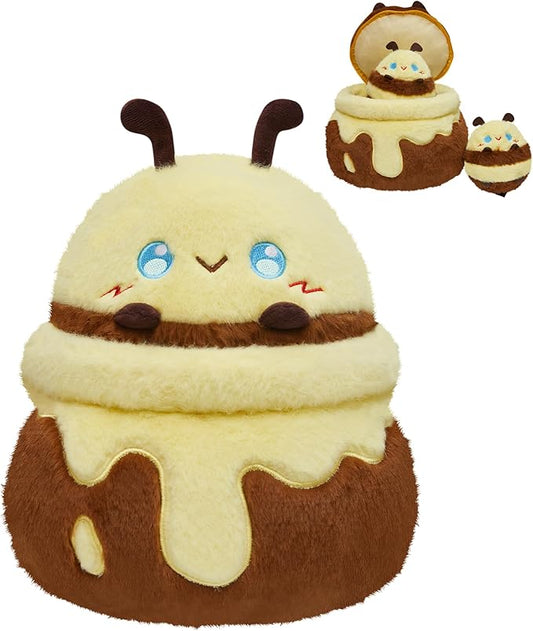 OLAOLA Cute Bee Plush Pillow, Soft Honeybee Stuffed Animals, 11.8 Inch Plushie Toy with 2 Small Bees for Kids Adults