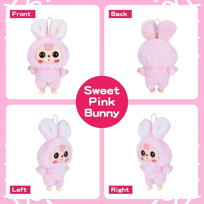 Vinyl Plush Pendant, Stuffed Animals with Cute Vinyl Face Vivid Expression for Girls Boys, Kawaii Macaron Pink Plush Figures Stuffed Doll Gift for Birthday Christmas Home Car Décor Collectibles Toys