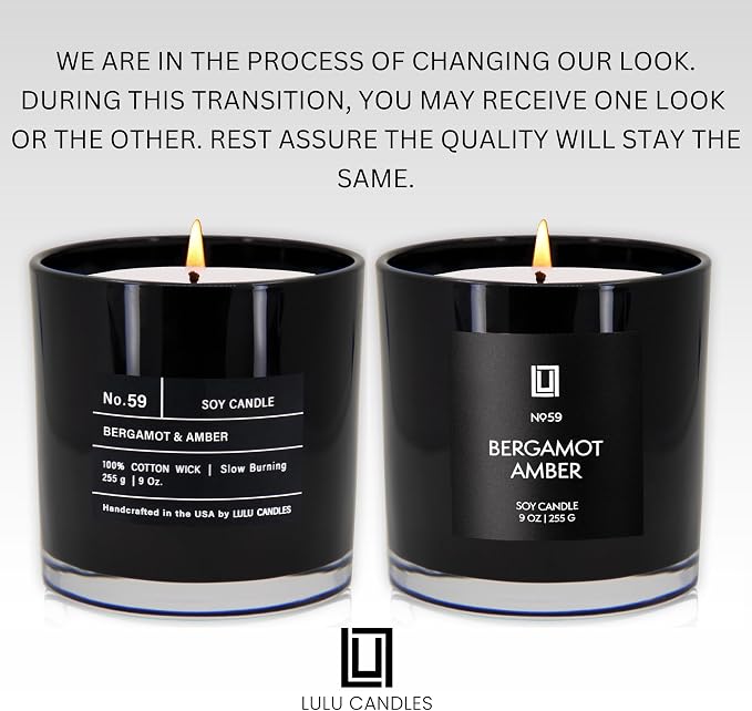 Lulu Candles | Bergamot & Amber | Smells Like Citrus & Musk | Luxury Scented Soy Jar Candle | Hand Poured in The USA | Highly Scented Long Lasting (9 Oz.)