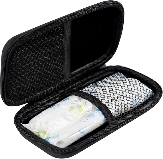 Tampon Storage Bag,Black Tampon Organizer Bag with Zipper Pack of 2 Small Pouch for Feminine Products 6.3x3.3x1.2inches Portable Period Bags for Women,Ladies