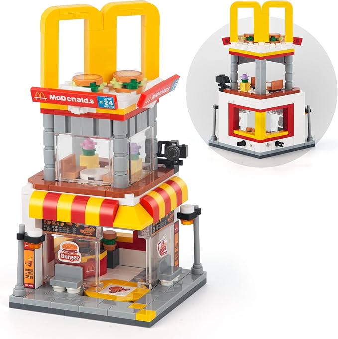 HIGH GODO City Street View Burger Shop Building Set, MOC Creative Model Set Creative Model Toys, Unique Home Decor, Ideas Birthday Holidays Toy Gift (244 Pieces)