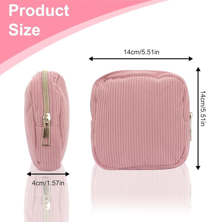 Feminine Corduroy Menstrual Care Bag for Women, Portable Zippered Sanitary Napkin Holder, Cute Travel Cosmetic Pouch for Tampons & Pads