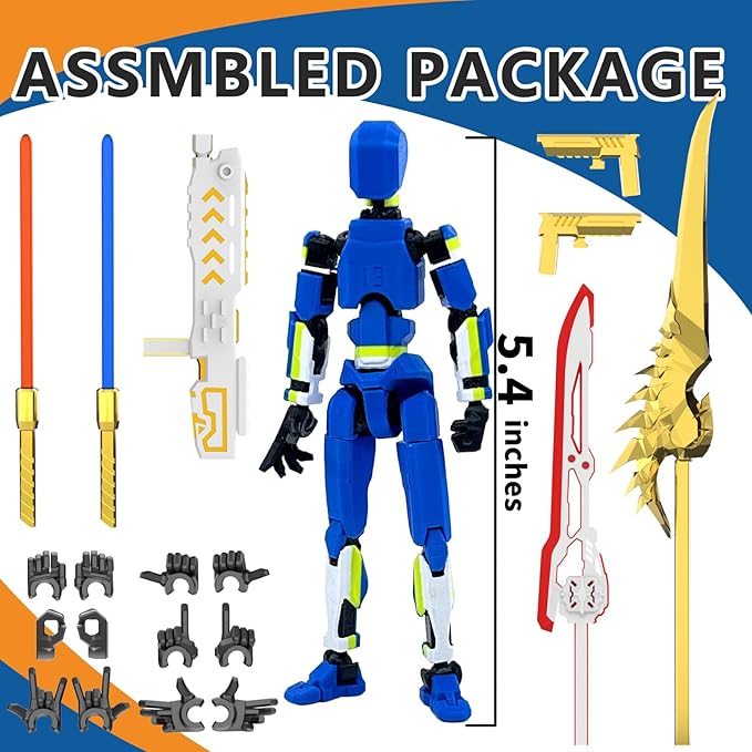 T13 Action Figure Already Assembled, Multi-Colored Titan 13 Action Figure Set Dummy with Laser Saber 3D Printed T 13 Lucky Robo Nova 13 Action Figures, Figura de acción t13 (Blue-W-GY)