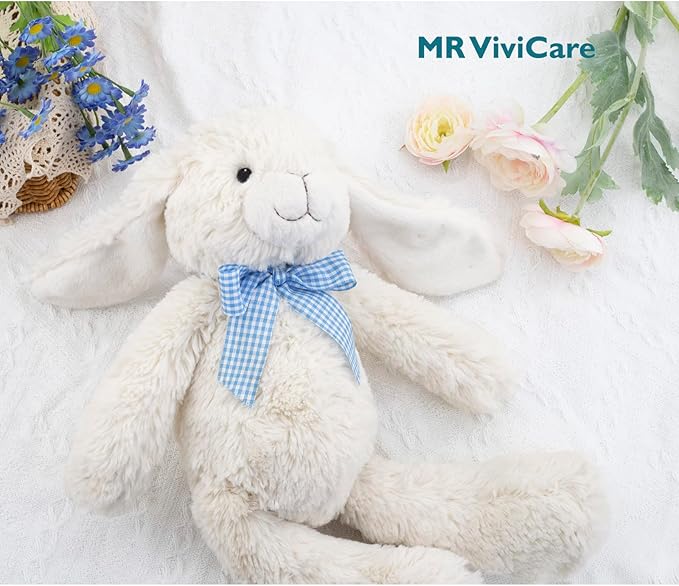 14" White Bunny Stuffed Animals for Kids and New Born Babies,Huggable Rabbit Plush Toy with Bow for Boys and Girls,Great Gifts on Baby Shower,Birthday,Children's Day,Christmas