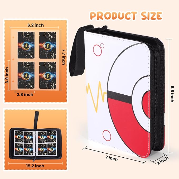 4-Pocket Trading Card Binder Bundle with 50 Sleeves Holds 400 Cards, Zipper Card Holder Album for Game and Sports Cards Collectors - White