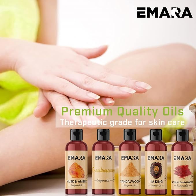 EMARA All Natural Earthy African Sandalwood Essential Oil for Diffusers, Skin Care, Aromatherapy Fragrance Oil, Organic Therapeutic Grade 4 fl oz