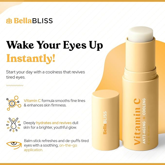 Bella Bliss Vitamin C Eye Balm Stick – Lightweight Under Eye Cream for Puffiness, Dark Circles & Wrinkles – Made in Korea – 0.35 oz / 10 g – Pack of 1