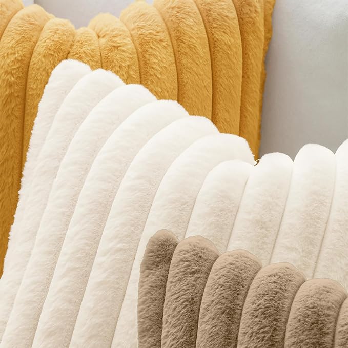 MIULEE Faux Fur Decorative Euro Sham Pillow Covers 24x24 Beige 2 Pack | Cream White Modern Soft Plush Couch Pillows, Cozy Fluffy Cushion Covers for Sofa Bed Living Room Home Decor