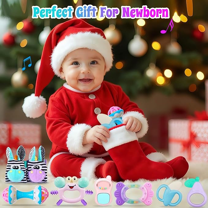 Baby Toys 0-6 Months - Baby Rattles Teething Toys 3-6 Month Infant Toys 6-12 Months Teether Toy 3 4 5 6 Month Old Newborn Essentials Must Haves Wrist Socks Christmas Gifts Valentines Gifts for Kids