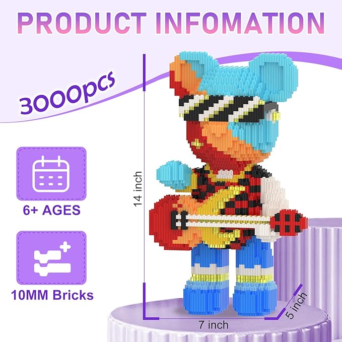 Bear Building Blocks with Organizer Bins (6000PCS), Fluorescent Bricks & Stroage Drawer, Gift for Adults & Kids, Ideal for Home & Office Decor, QR Code User Manual, 8891