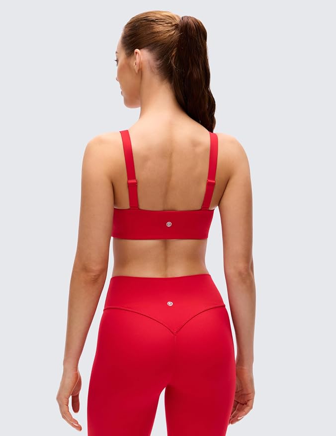 CRZ YOGA Butterluxe Adjustable Wide Strap Sports Bras for Women - Square Back Padded Scoop Neck Yoga Top