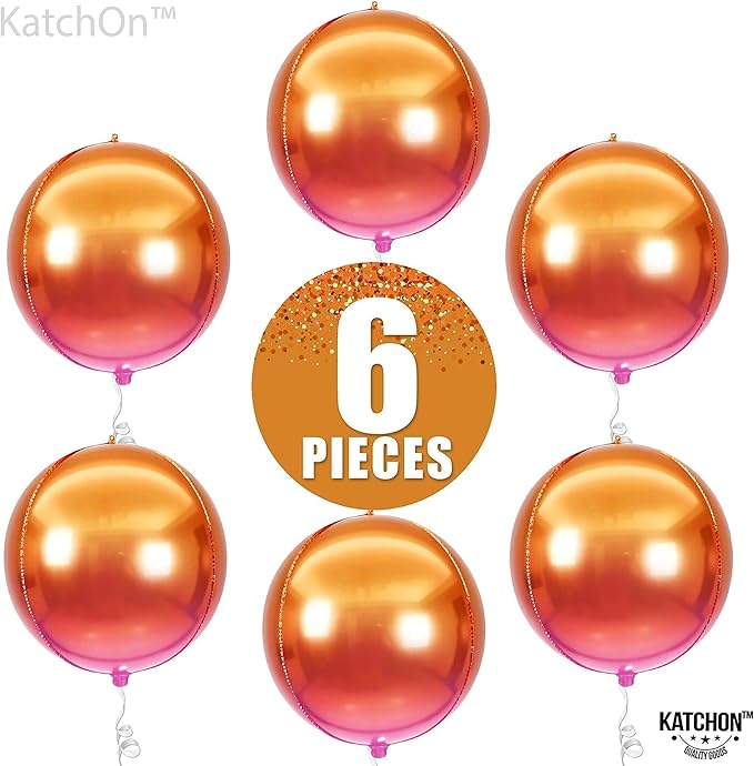 KatchOn, Orange Balloons - Big, 22 Inch, Pack of 6 | 4D Foil Metallic Balloon for Birthday Decorations, Orange Party Decor | Baby Shower Decorations, Basketball Party Decorations, Wedding, Graduation