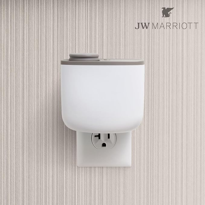 JW Marriott Mini Home Diffuser & Fragrance Refill - Plug in Wall Diffuser - Luxury Hotel Collection - Scent Notes of Sycamore, Sage, Cedarwood, Sandalwood, and Amber - Rooted Fragrance