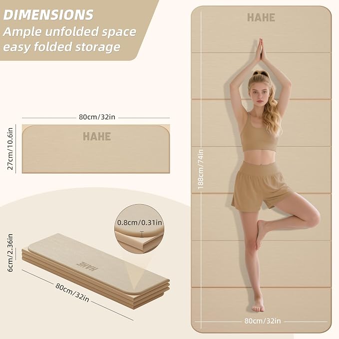 Foldable Yoga Mat,74"Lx32"Wx1/3"Thick,Folding Exercise Mat,Non-slip Wide Pilates Mats for Home Workout/Travel, Portable Yoga Mat Thick for Yoga/Pilates/Camping/Floor Exercises