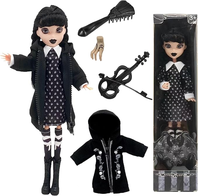 Dumwick 9'' Adams Doll with Gift Box, High Heels, Black Dress, and Hair, Perfect Christmas and Birthdays Toy Gift for Girls & Fans (NEW C)