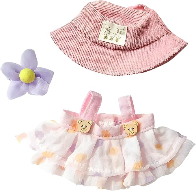 Designer Clothes for Dolls Accessories15cm /17cm Doll Clothing Set Replacement Pink Outfit 5Pcs Set (Pink Skirt + hat)