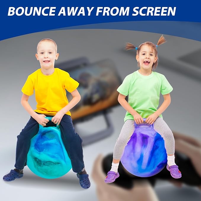 Hopper Ball 2 Pack with Air Pump, 18 Inch Bounce Balls with Handles for Kids, Best Gift for Ages 3 4 5 6 7 8 Boys and Girls, Toys for Ages 3-10, Ride on Toys for Kids 4-8, Hopper Toy