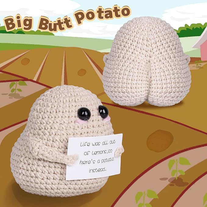 Funny Gifts for Birthday - Crochet Potato Funny Emotional Crocheted Support Potato with Positive Gift Cards Suitable for Birthday Gag Gift
