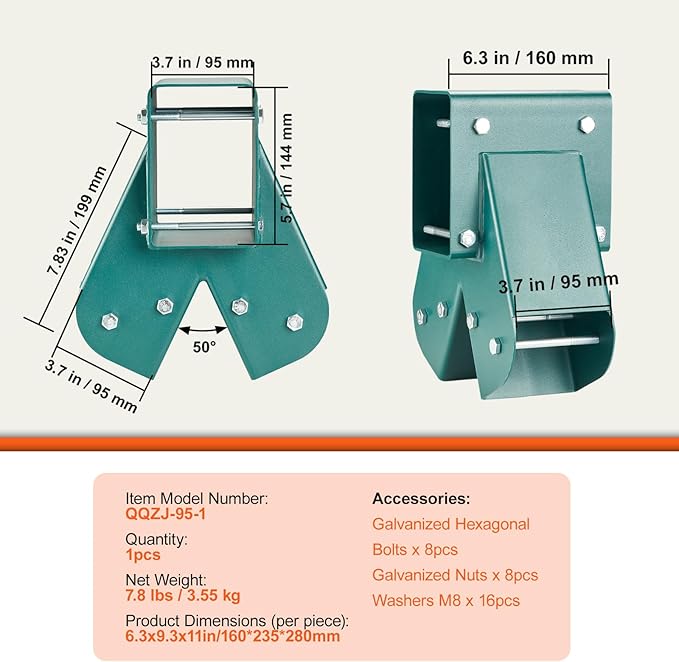 VEVOR A-Frame Middle Swing Set Brackets, Heavy Duty Carbon Steel Swing Set Hardware with Mounting Hardware, DIY Swing Set Bracket Swing Set Kit for 4x4 Legs & 4x6 Beam, Green