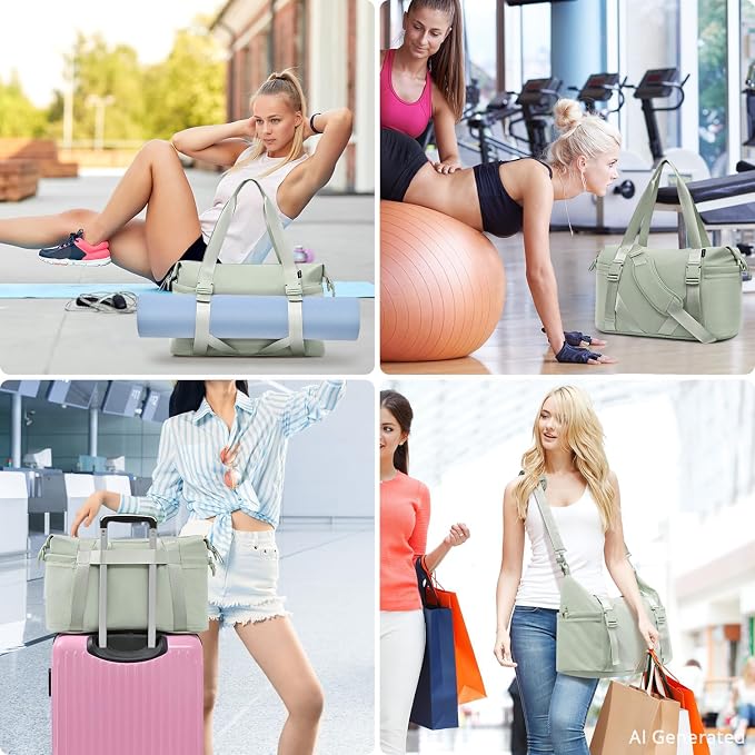 MAXTOP Women's Gym Yoga Duffle Bag with Shoe Pouch,Multi-Purpose Overnight Travel Bag for Gym,Work, Dance, Sports