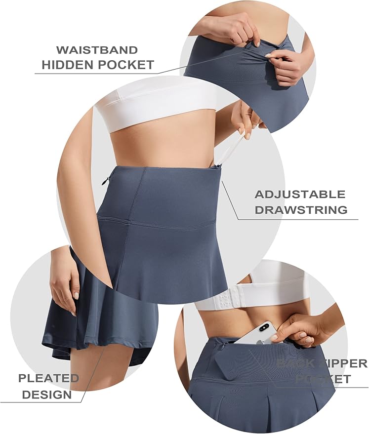 ZUTY 18" High Waisted Tennis Skirt for Women Skorts Skirts with Pockets Casual Modest Long Golf Athletic Running