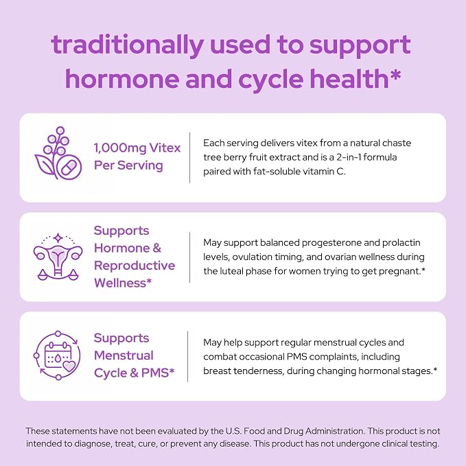 Premom Vitex Chasteberry Supplement for Women, Hormone Balance, Menopause, Menstrual Cycle, Fertility, & PMS Support*, 1,000mg Per Serving from Natural Extract, Vegan, 60 Veggie Capsules