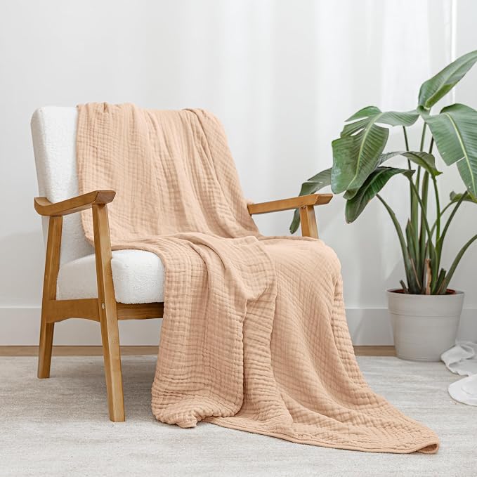 Comfy Cubs Adult Muslin Blanket 50x60” Throw Swaddle Blankets, Cream | 6 Layer Soft, Breathable & Lightweight Muslin Adult Blanket - Machine Washable & Designed in the US Bedding for All Seasons