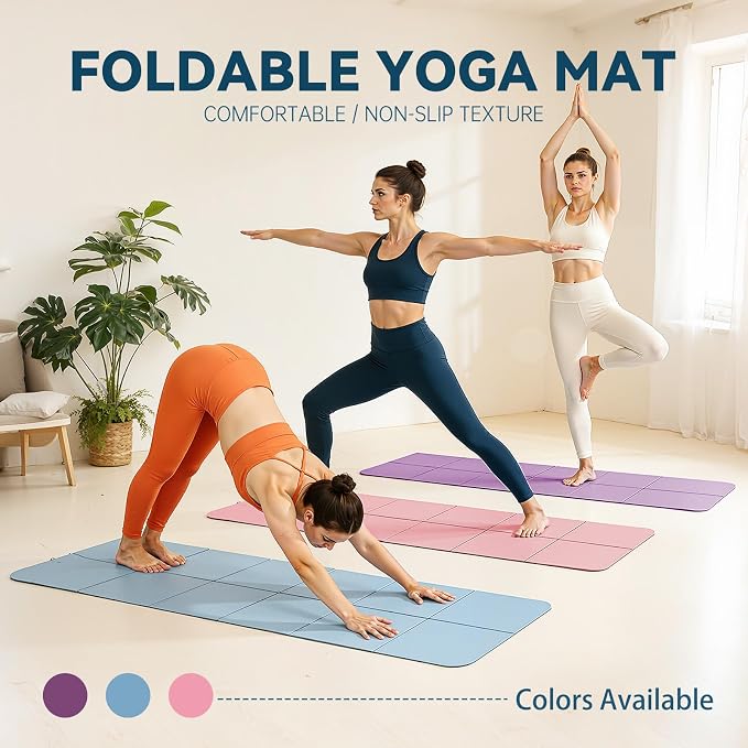 Foldable Yoga Mat Thick Non-Slip Exercise Mat - Packable Travel Fitness Mat with Carrying Bag for Yoga, Pilates, Workout, Home & Gym
