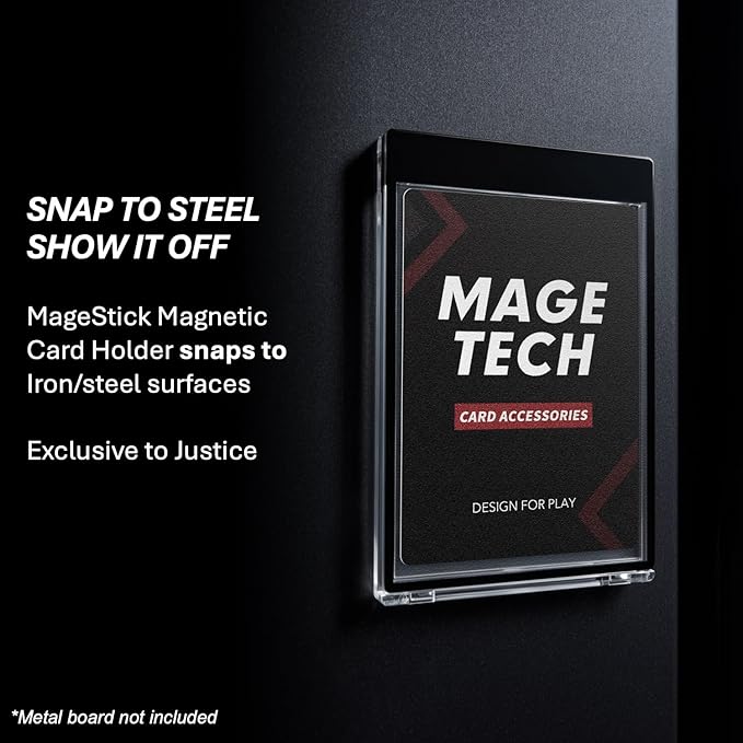 Mage Tech Card Deck Box for MTG Commander - Patented Design, Commander Display, Fits 100 Double-Sleeved Cards, 35pt Card Brick & Dice Tray - Justice Black