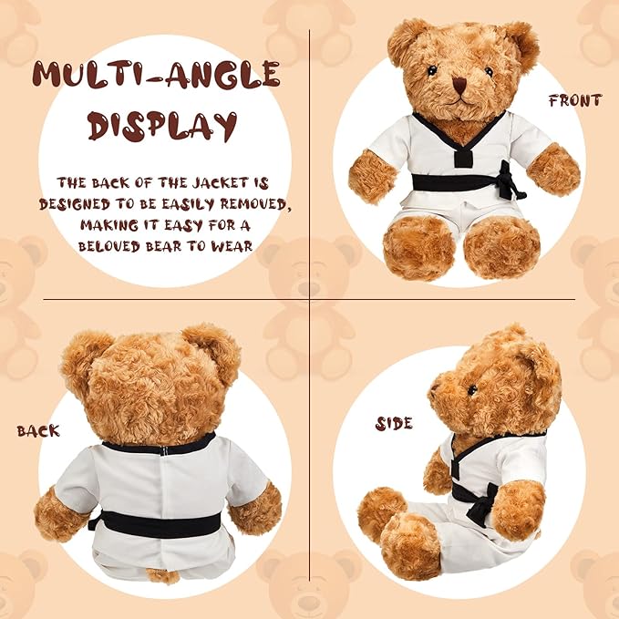Civaner Taekwondo Uniform Outfit Bear Clothes with Belts, Bear Not Included, Fit 12-16 in, Clothes for Taekwondo Uniform Stuffed Animal Clothing for Birthday Gift Party