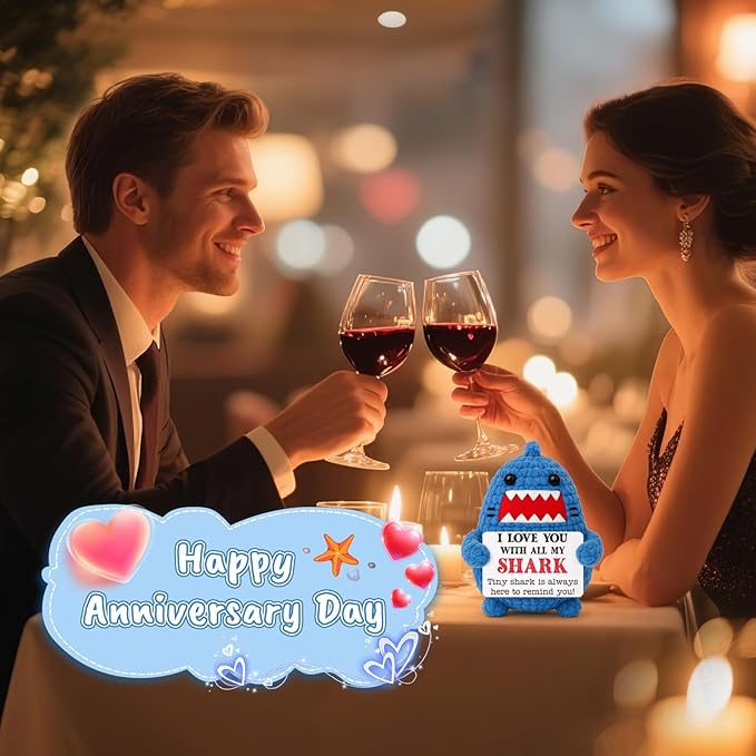 Anniversary Romantic Gifts for Men Women I Love You Christmas Valentines Birthday Gift for Him Her Husband Boyfriend Dad Son Wife Girlfriend Cute Stuff Crochet Animal Shark Lovers Wedding Decor