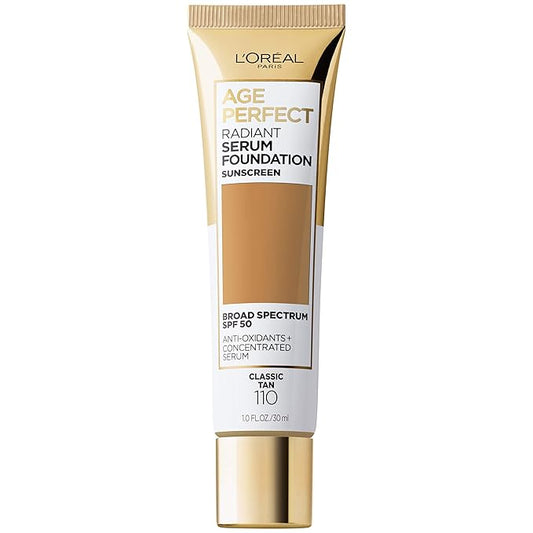 L'Oreal Paris Age Perfect Radiant Serum Foundation with SPF 50, Classic Tan, 1 Ounce