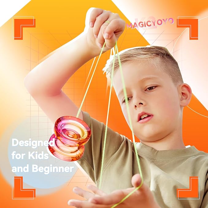 MAGICYOYO K2 Crystal Yoyo Professional Responsive Yoyo for Beginner, Double Colors Plastic Yo-Yo, Dual Trick Yo Yo with 12 Yo-yo Strings, Case Bag + Accessory Kit (Pink + Orange Gradient)