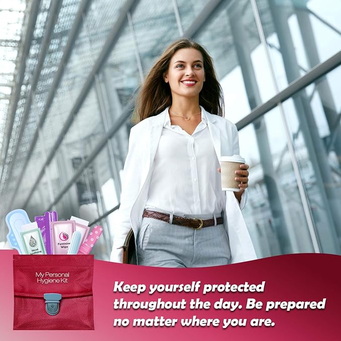 3 x Menstrual All-in-One Kits - Assorted Colors | Convenience on The Go | Single Period Kit Packs | Individually Wrapped Feminine Hygiene Products (Green Ferns/Red Purse/Under the Sea)