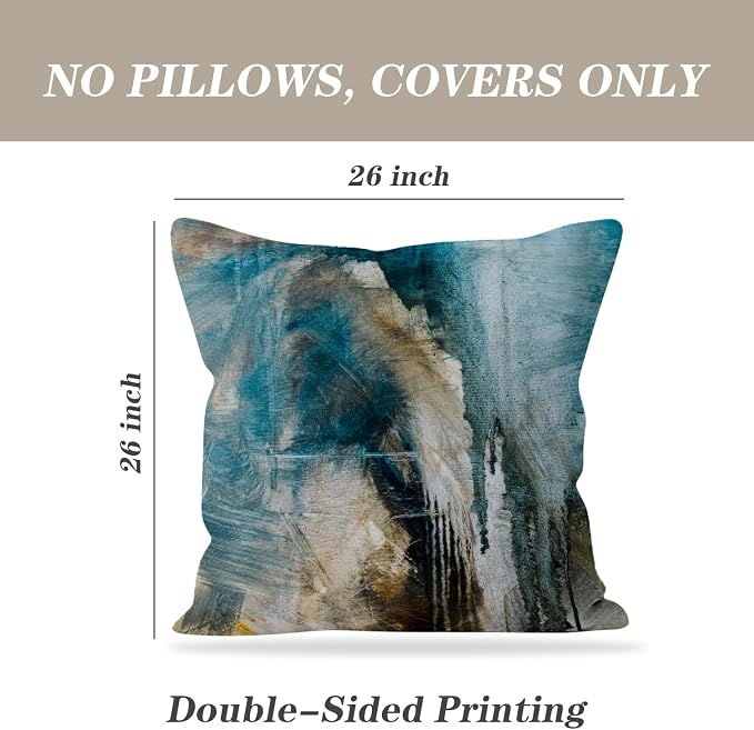 Throw Pillow Covers for Couch, 26x26 Inch, 2 Pack, Black Teal | Decorative Throw Pillow Covers Cushion Covers for Couch Bedroom Sofa Living Room