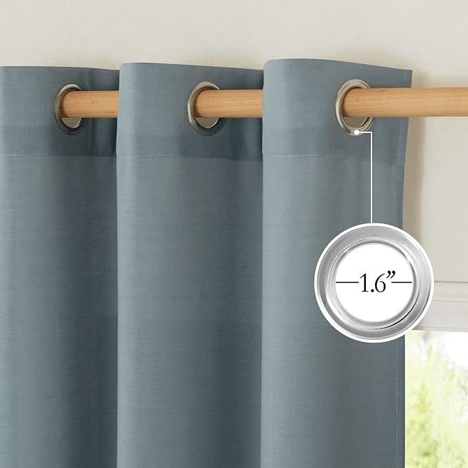 NICETOWN Thick Stone Blue Linen Curtains for Kids Room, Grommet Semi Sheer Linen Blend Curtains & Drapes Privacy Added with Light Filtering for Bedroom/Living Room, W55 x L120, 2 Panels